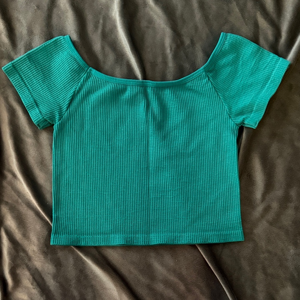 Teal Off-Shoulder Ribbed Top - Picture 2 of 3